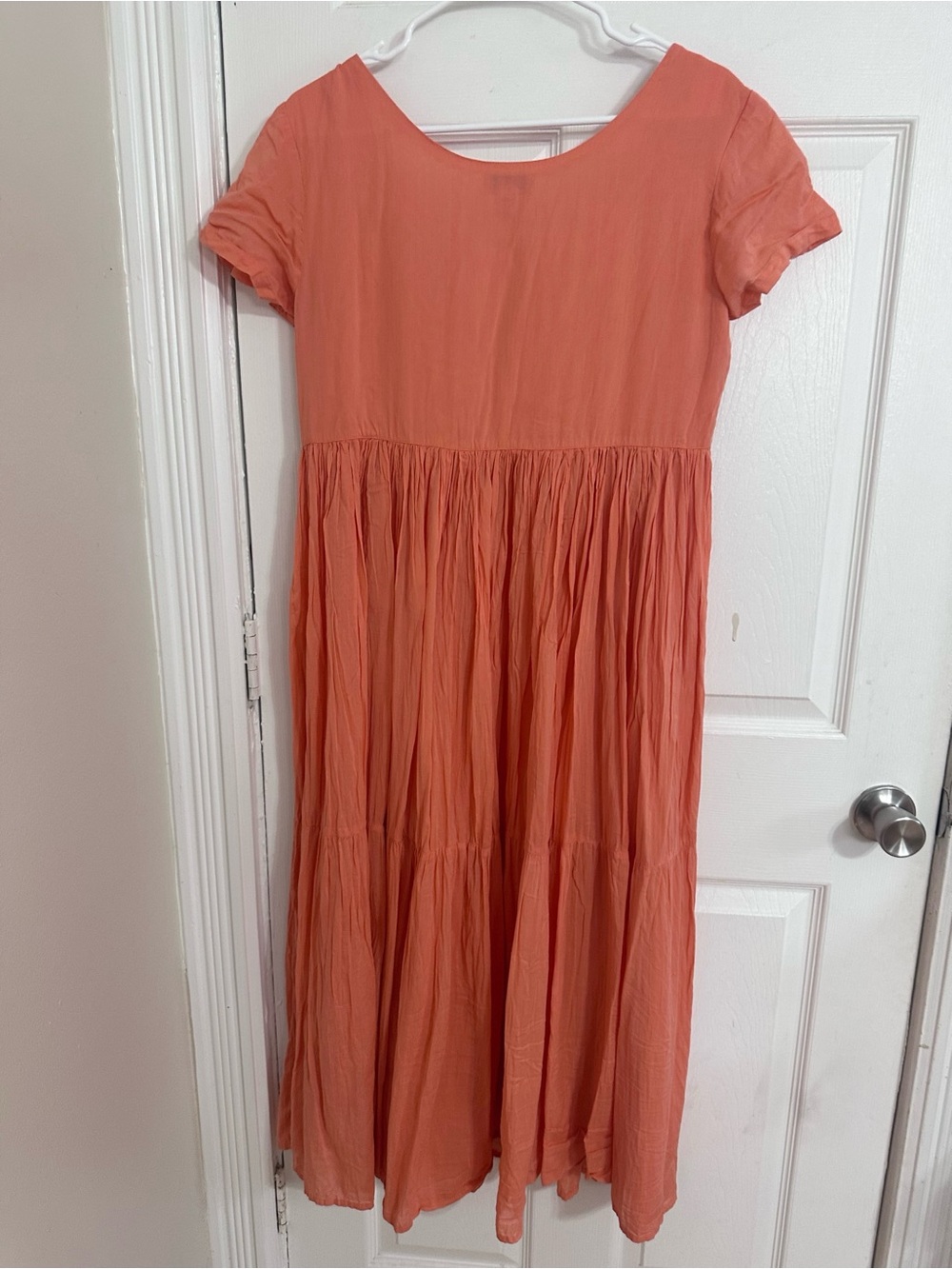 Fads Embroidered Boho Peasant Salmon/coral Midi Dress M Vintage 90s - Picture 4 of 8